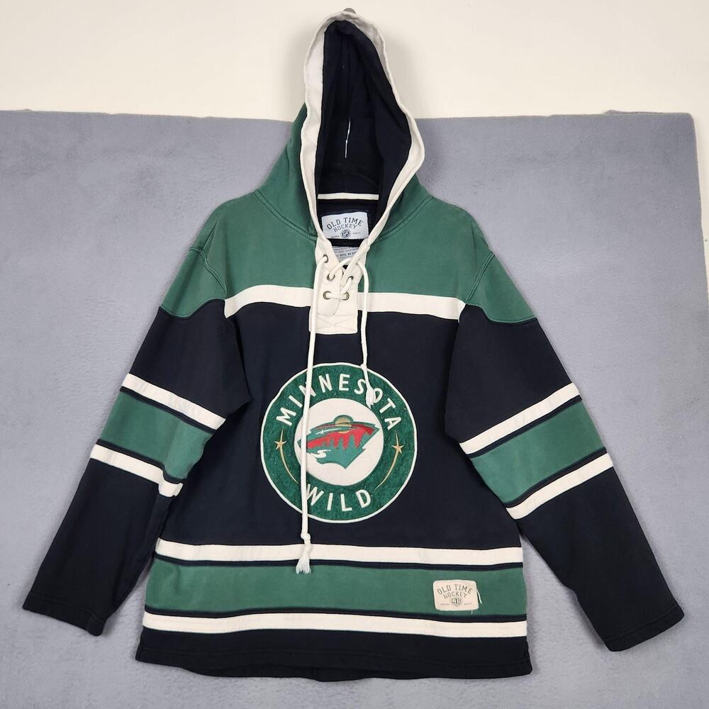 Minnesota Wild Hoodie Mens Medium Green NHL Hockey Old Time Hockey Lace Up